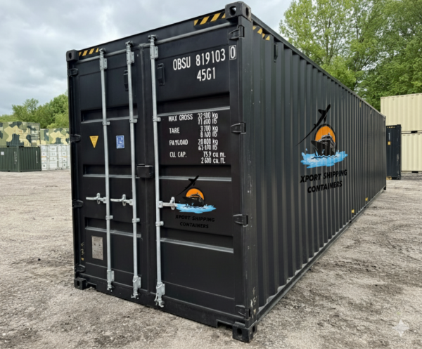 40ft High Cube Double Door Shipping Container for Sale – Black, New One-Trip