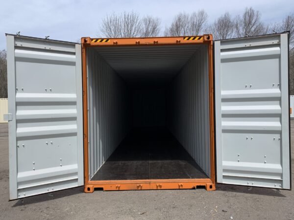 40′ x 8′ x 9.5′ Tall – 2024 *High Cube Shipping/Storage Container – Wind and Watertight – High Visibility Orange